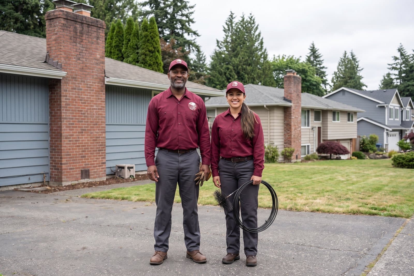 The Renton Chimney Pros crew in front of a house in Renton, WA
