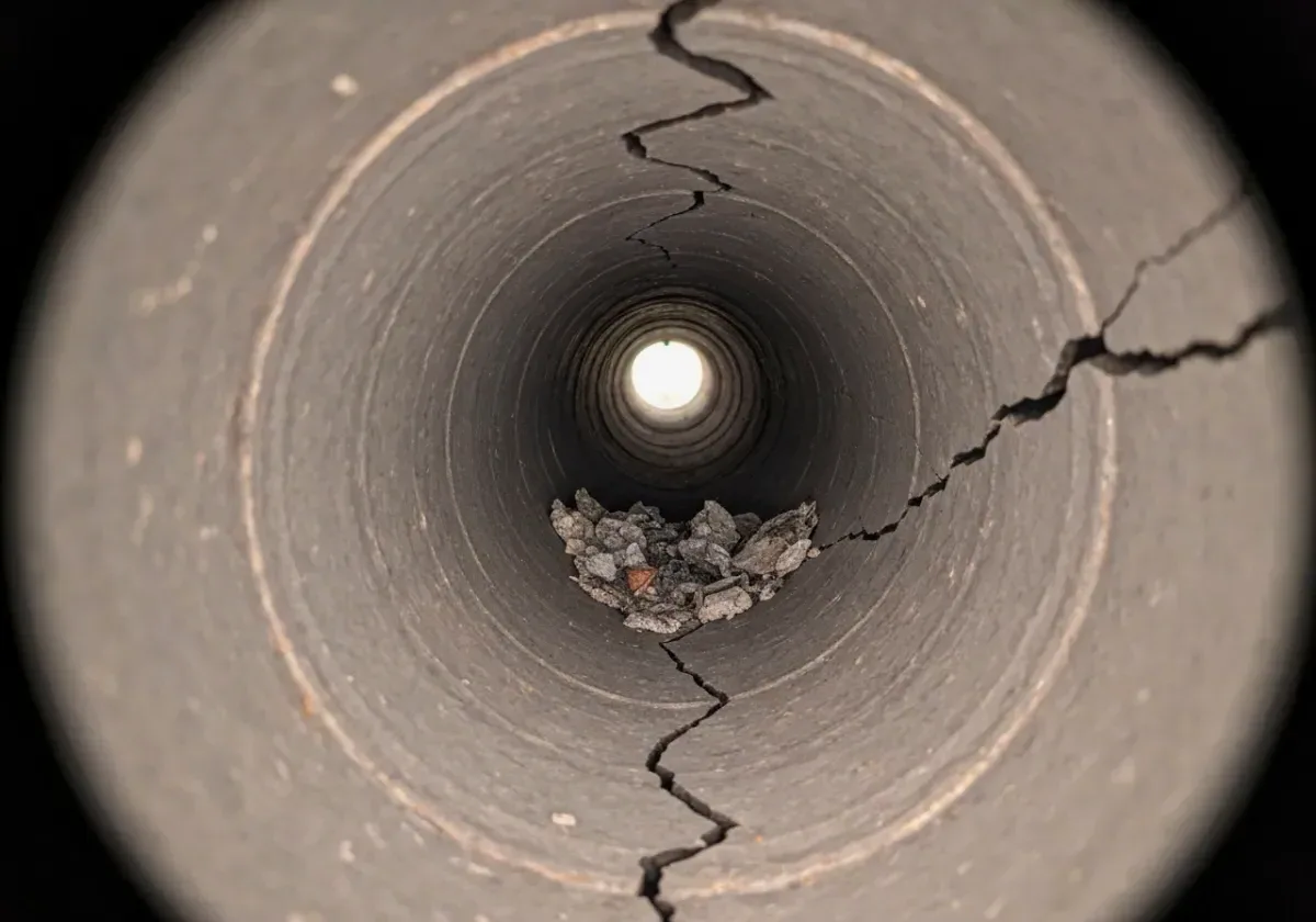 Before — chimney inspection: Flue-camera footage turning up damage no floor-level look would ever catch.