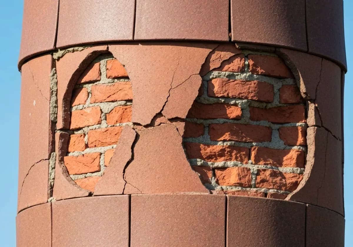 Before — chimney relining: A failed clay flue brought back with a full-length, code-compliant stainless liner.