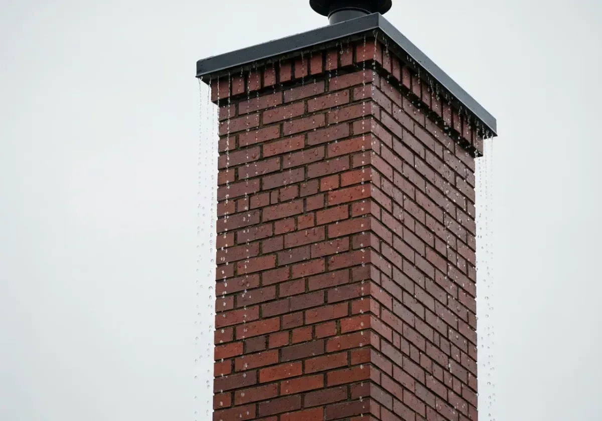 After — chimney waterproofing: Rain-stained, thirsty brick sealed with a breathable water repellent.