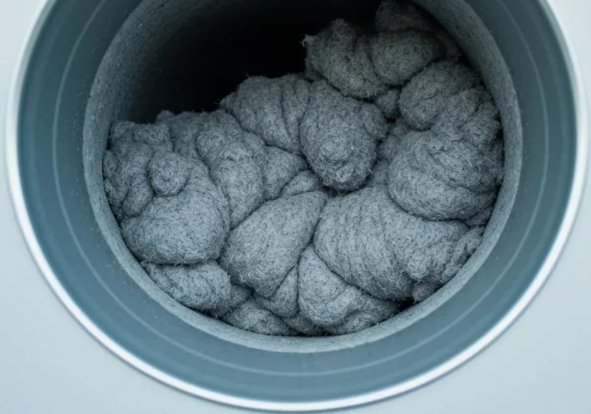 Before — dryer vent cleaning: A lint-choked dryer line cleared end to end for safe, fast drying.