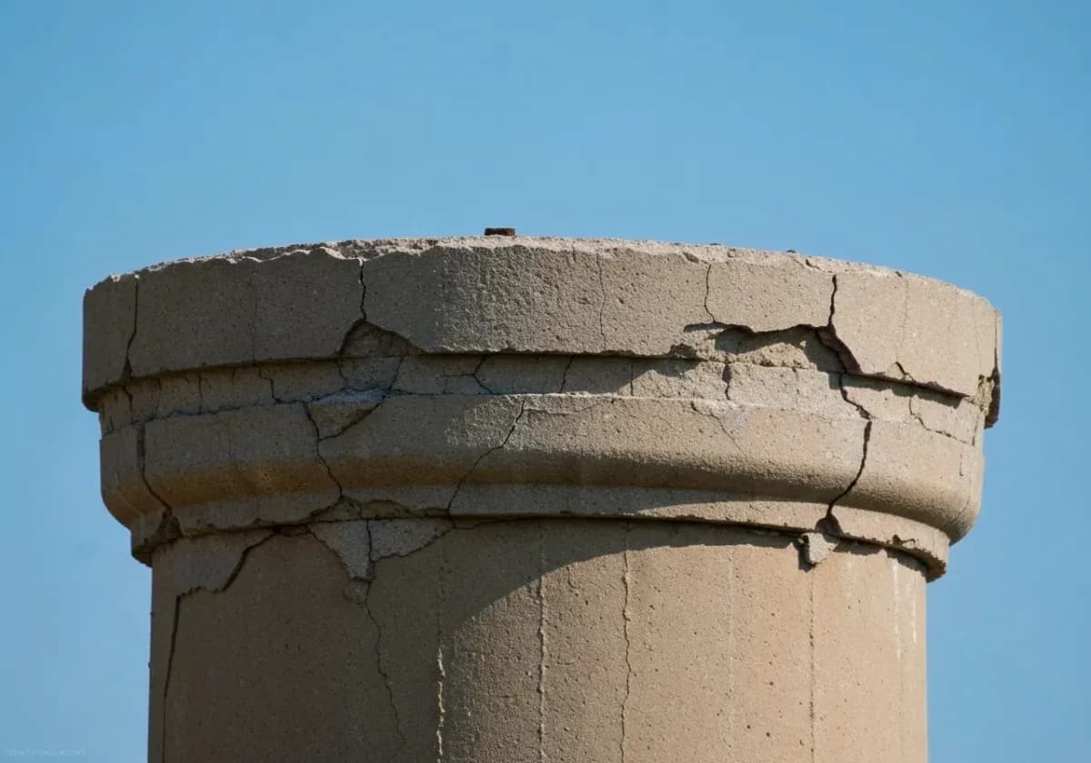 Before — masonry repair (crown / repointing): A cracked crown recast and eroded top joints repointed to shut the water out.