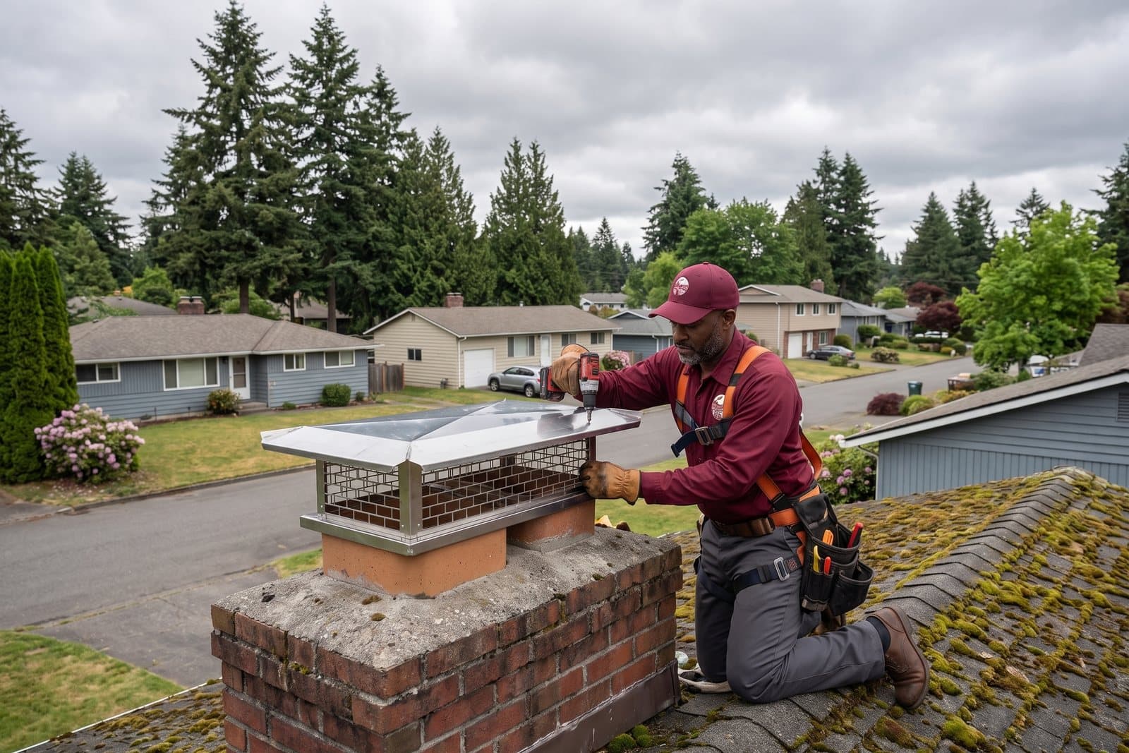 Stainless steel chimney cap installation