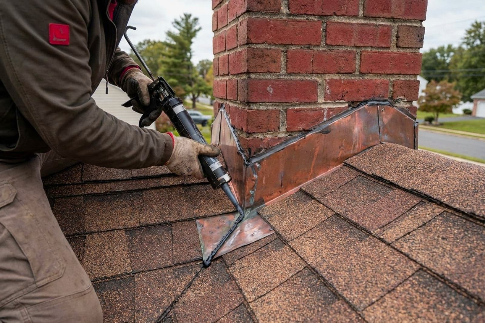 Chimney Flashing Repair in Washington — chimney flashing repair at the roofline