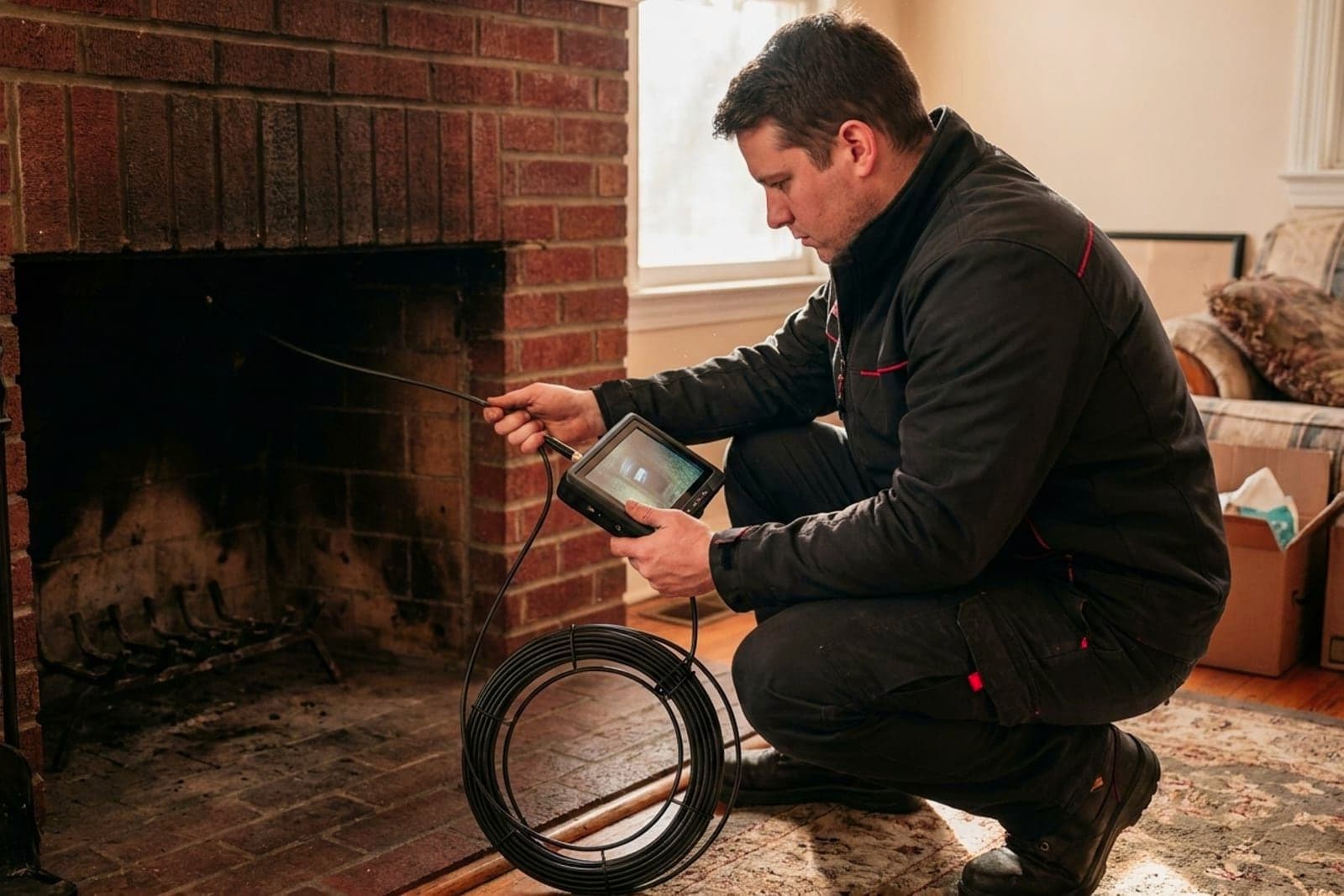 Chimney Inspection in Washington — chimney inspection with a flue camera