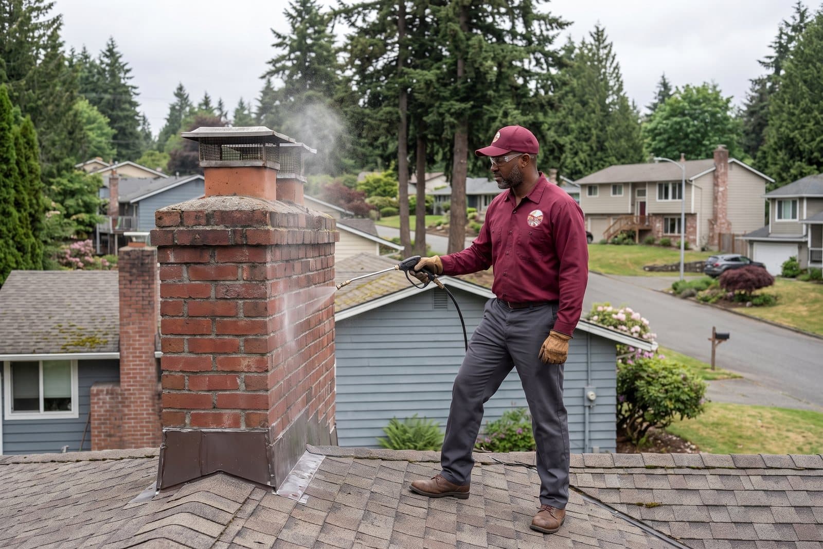 Chimney waterproofing being applied to brickwork