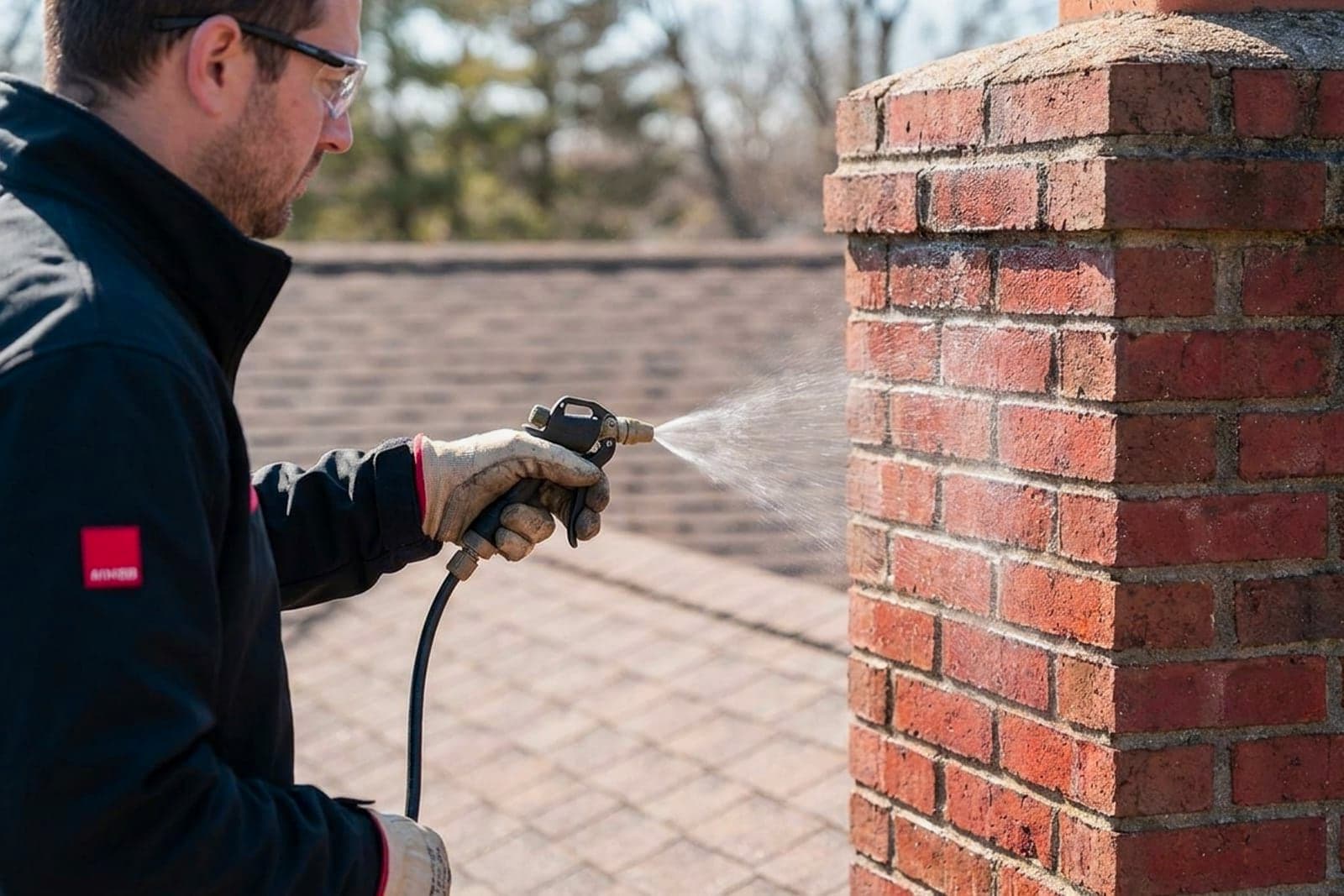 Chimney Waterproofing in Washington — chimney waterproofing being applied to brickwork